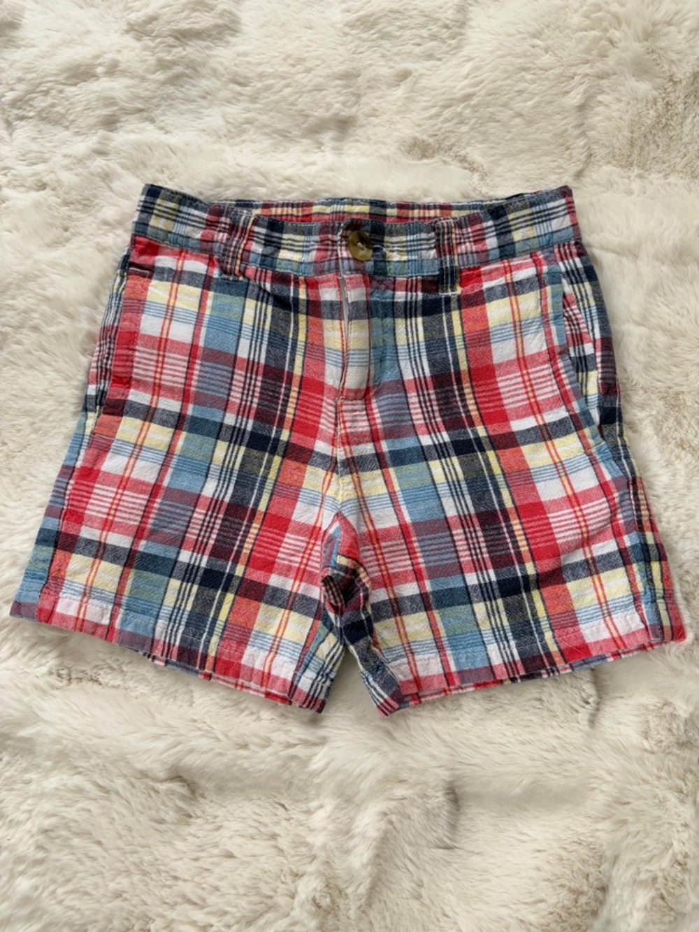 Janie and Jack Red Multi Plaid Kids Shorts